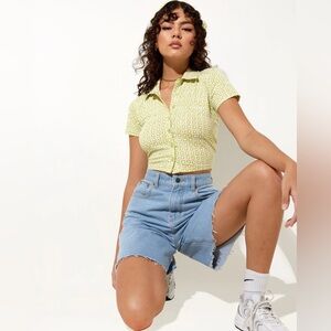 Motel Rocks Green & White Cropped Button Up Crop Top
